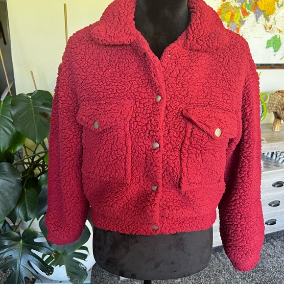 SHEIN Jackets & Blazers - SHEIN Vibrant Red Teddy Jacket